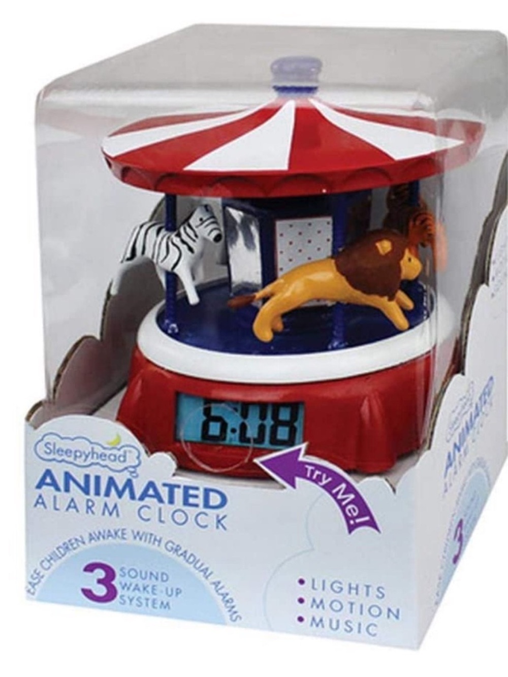 Animated Carousel Alarm Clock - Red/White